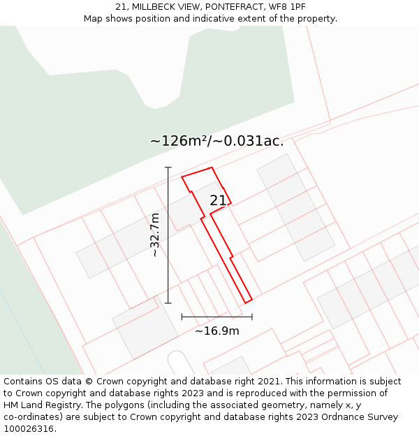 21, MILLBECK VIEW, PONTEFRACT, WF8 1PF: Plot and title map