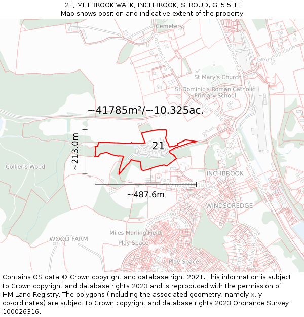 21, MILLBROOK WALK, INCHBROOK, STROUD, GL5 5HE: Plot and title map