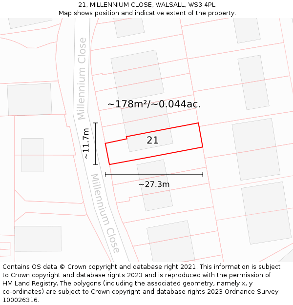 21, MILLENNIUM CLOSE, WALSALL, WS3 4PL: Plot and title map