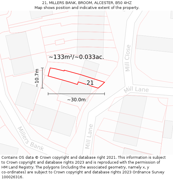 21, MILLERS BANK, BROOM, ALCESTER, B50 4HZ: Plot and title map