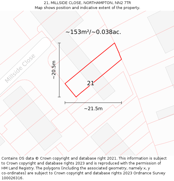 21, MILLSIDE CLOSE, NORTHAMPTON, NN2 7TR: Plot and title map