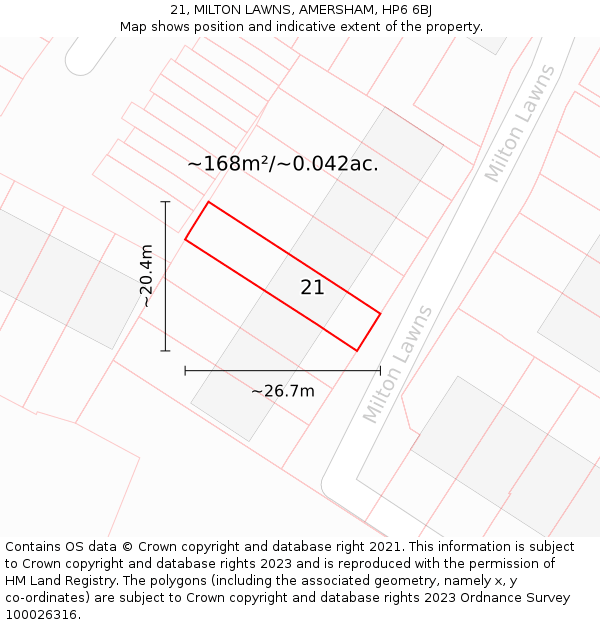 21, MILTON LAWNS, AMERSHAM, HP6 6BJ: Plot and title map