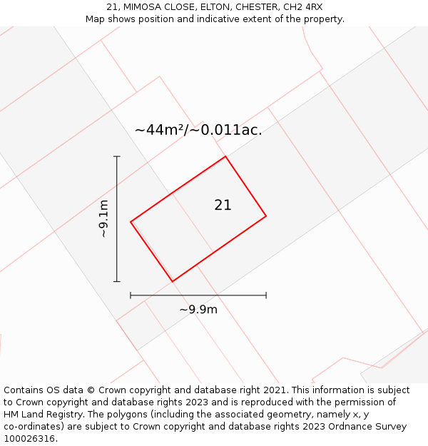 21, MIMOSA CLOSE, ELTON, CHESTER, CH2 4RX: Plot and title map