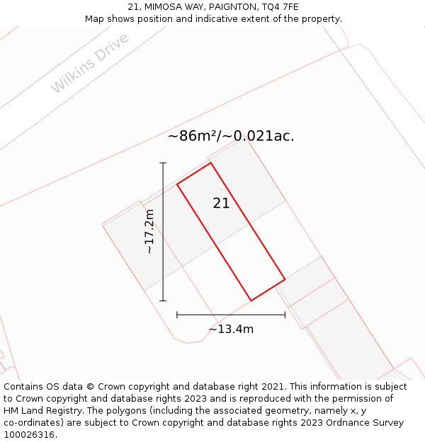 21, MIMOSA WAY, PAIGNTON, TQ4 7FE: Plot and title map