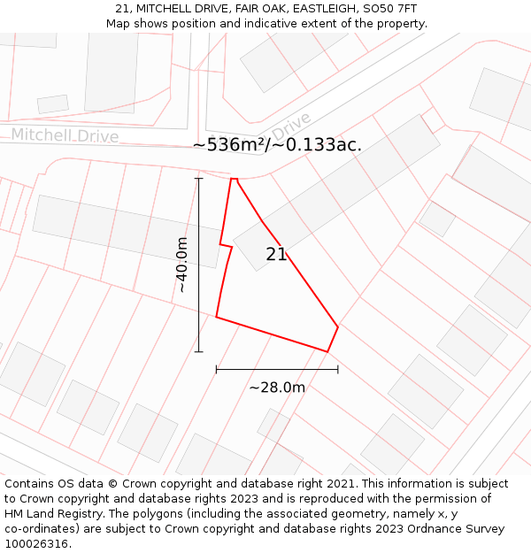 21, MITCHELL DRIVE, FAIR OAK, EASTLEIGH, SO50 7FT: Plot and title map