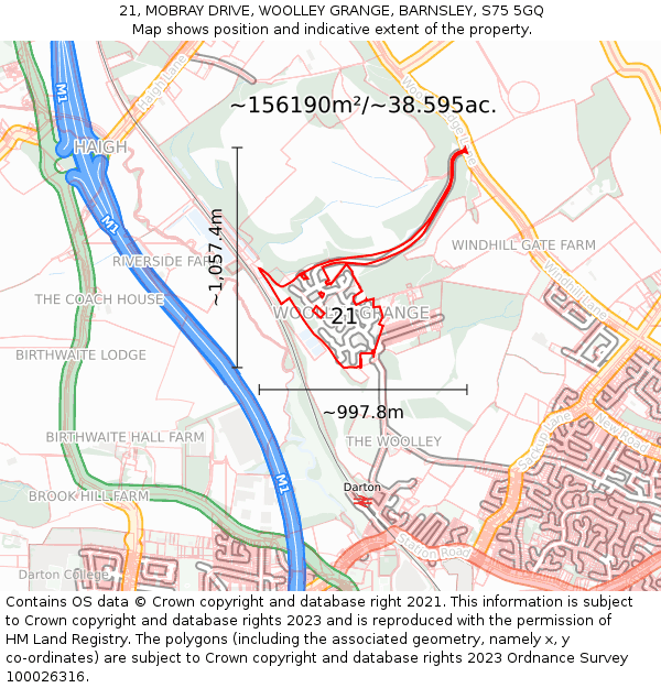 21, MOBRAY DRIVE, WOOLLEY GRANGE, BARNSLEY, S75 5GQ: Plot and title map
