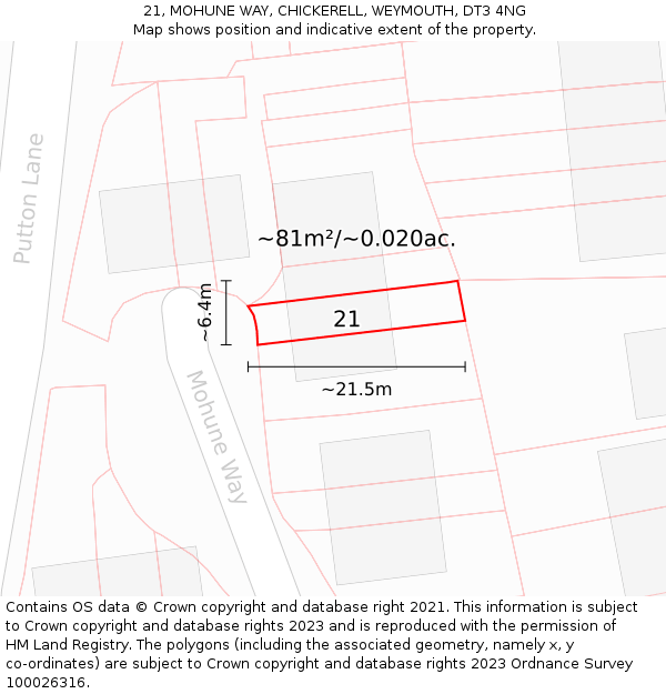 21, MOHUNE WAY, CHICKERELL, WEYMOUTH, DT3 4NG: Plot and title map
