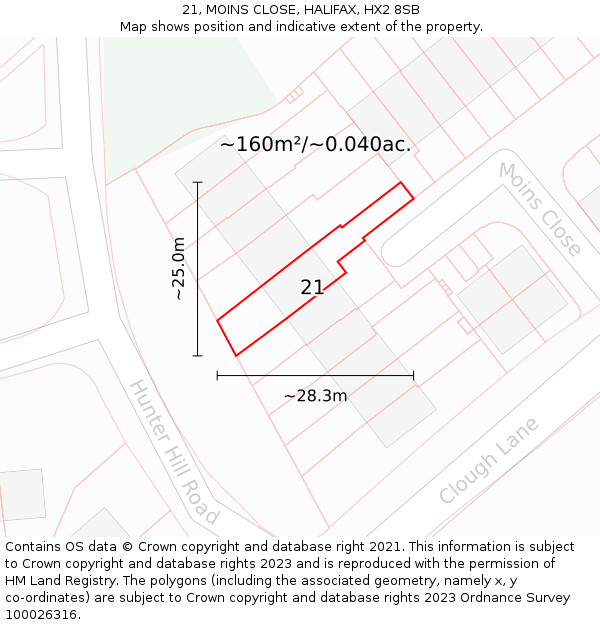 21, MOINS CLOSE, HALIFAX, HX2 8SB: Plot and title map