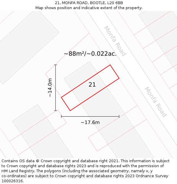 21, MONFA ROAD, BOOTLE, L20 6BB: Plot and title map