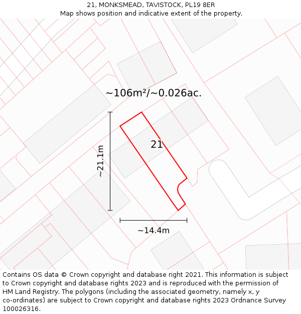 21, MONKSMEAD, TAVISTOCK, PL19 8ER: Plot and title map