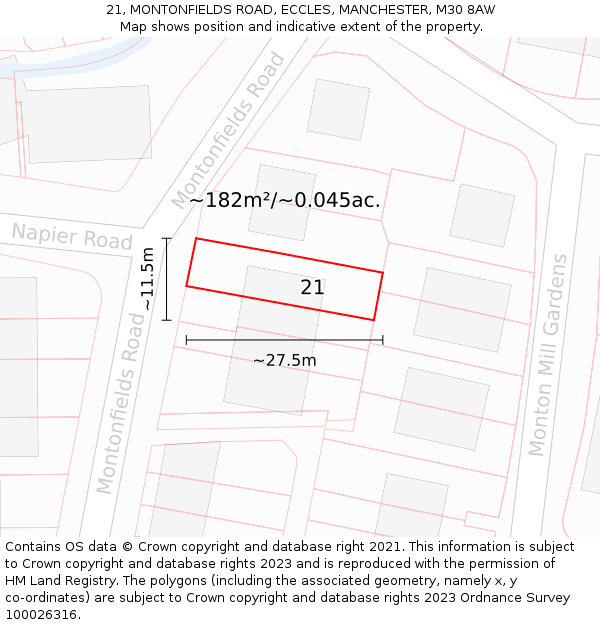 21, MONTONFIELDS ROAD, ECCLES, MANCHESTER, M30 8AW: Plot and title map