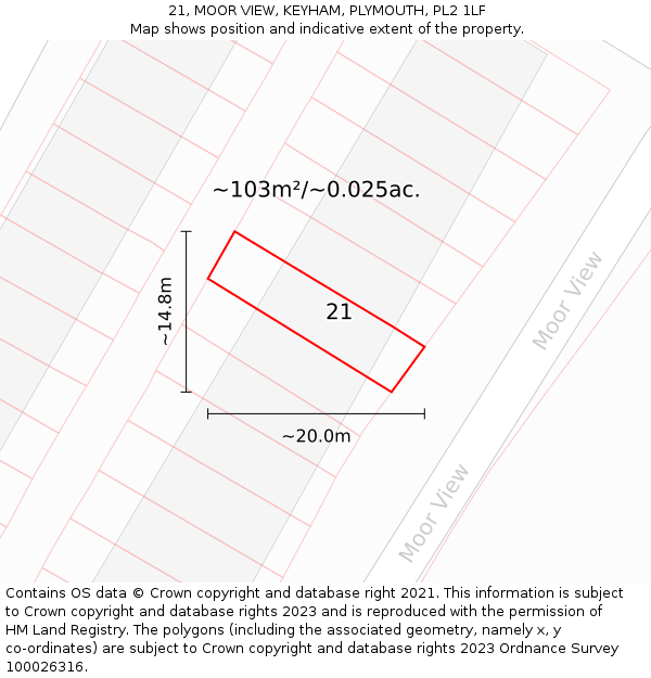 21, MOOR VIEW, KEYHAM, PLYMOUTH, PL2 1LF: Plot and title map