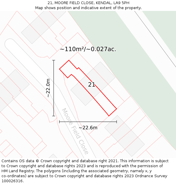 21, MOORE FIELD CLOSE, KENDAL, LA9 5PH: Plot and title map