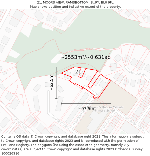 21, MOORS VIEW, RAMSBOTTOM, BURY, BL0 9FL: Plot and title map