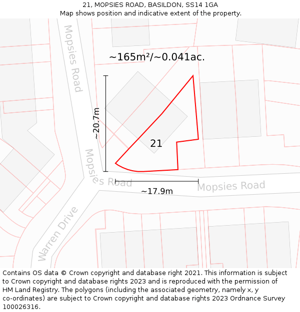 21, MOPSIES ROAD, BASILDON, SS14 1GA: Plot and title map