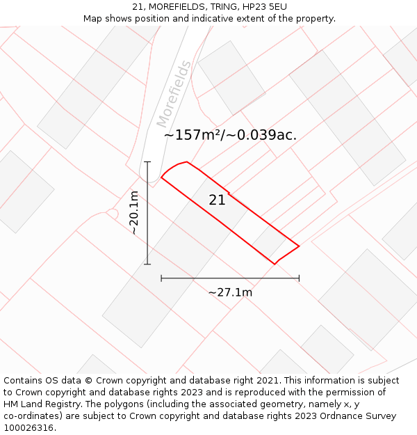 21, MOREFIELDS, TRING, HP23 5EU: Plot and title map