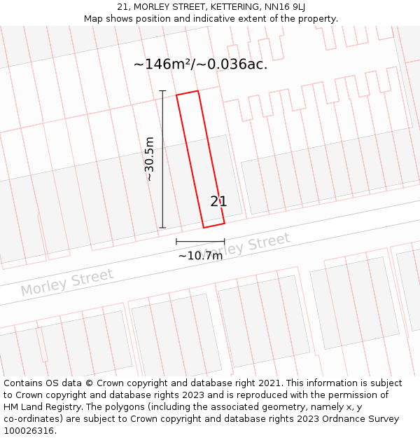21, MORLEY STREET, KETTERING, NN16 9LJ: Plot and title map