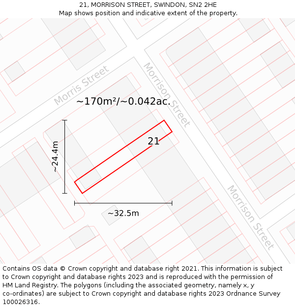 21, MORRISON STREET, SWINDON, SN2 2HE: Plot and title map