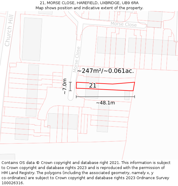 21, MORSE CLOSE, HAREFIELD, UXBRIDGE, UB9 6RA: Plot and title map