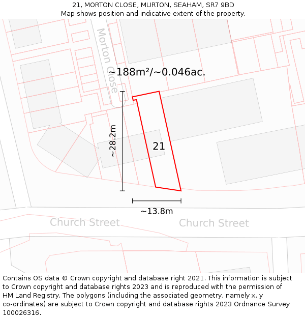 21, MORTON CLOSE, MURTON, SEAHAM, SR7 9BD: Plot and title map