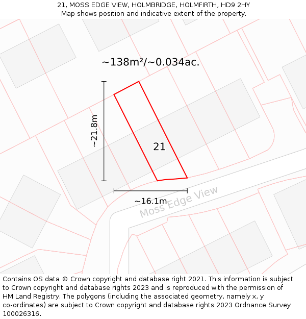 21, MOSS EDGE VIEW, HOLMBRIDGE, HOLMFIRTH, HD9 2HY: Plot and title map