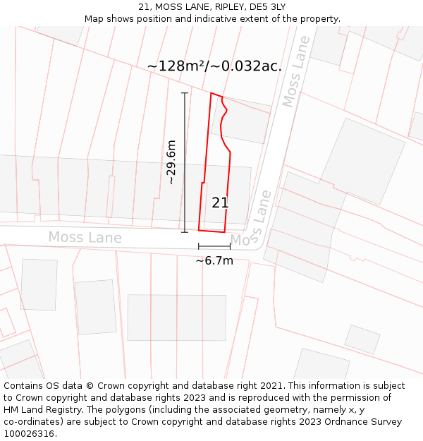 21, MOSS LANE, RIPLEY, DE5 3LY: Plot and title map