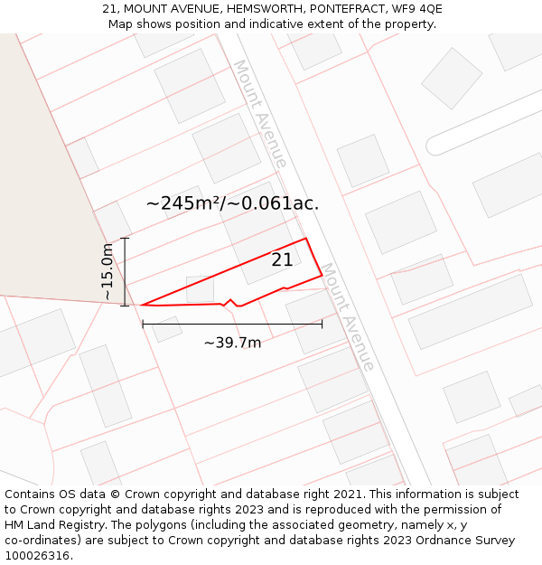21, MOUNT AVENUE, HEMSWORTH, PONTEFRACT, WF9 4QE: Plot and title map