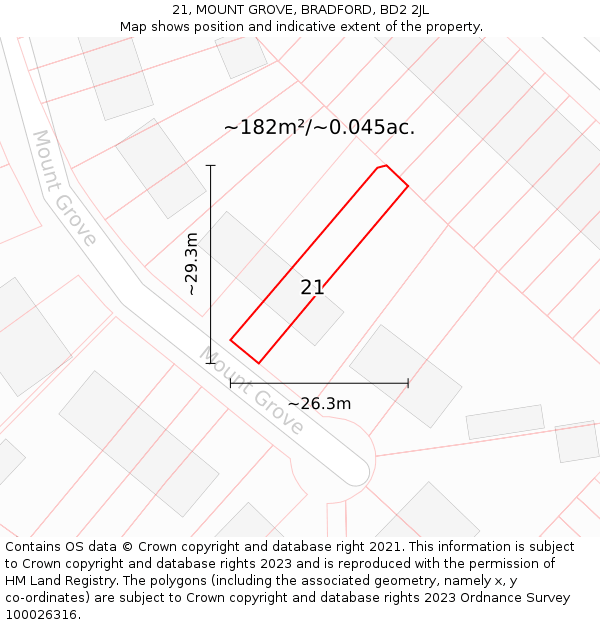 21, MOUNT GROVE, BRADFORD, BD2 2JL: Plot and title map