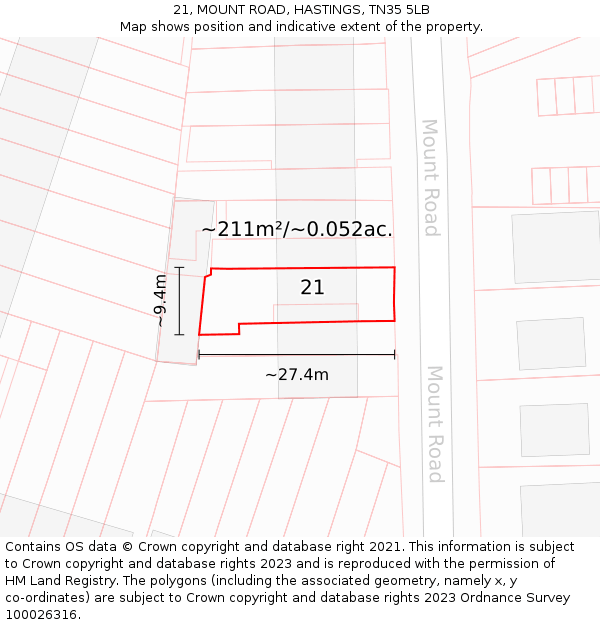 21, MOUNT ROAD, HASTINGS, TN35 5LB: Plot and title map
