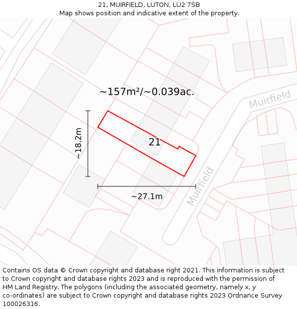 21, MUIRFIELD, LUTON, LU2 7SB: Plot and title map