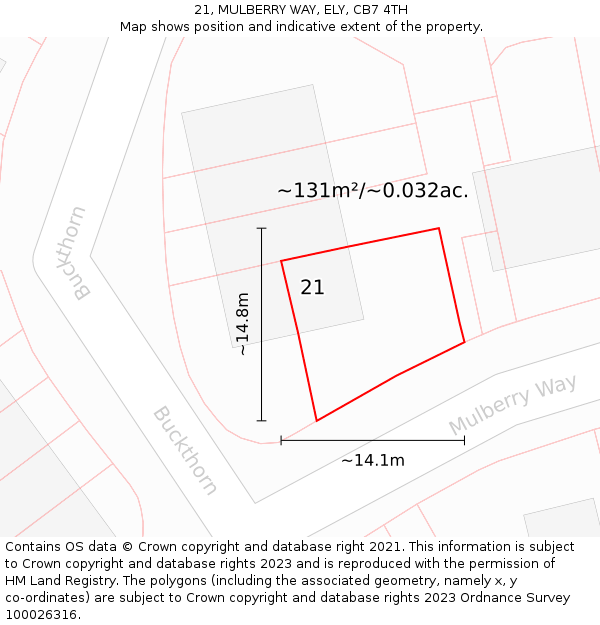 21, MULBERRY WAY, ELY, CB7 4TH: Plot and title map