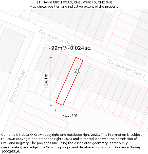 21, NAVIGATION ROAD, CHELMSFORD, CM2 6HE: Plot and title map