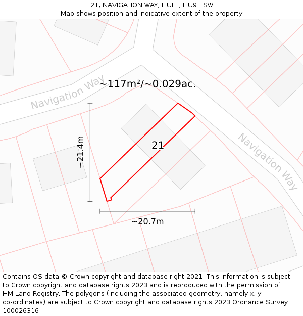 21, NAVIGATION WAY, HULL, HU9 1SW: Plot and title map