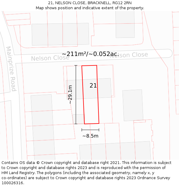 21, NELSON CLOSE, BRACKNELL, RG12 2RN: Plot and title map