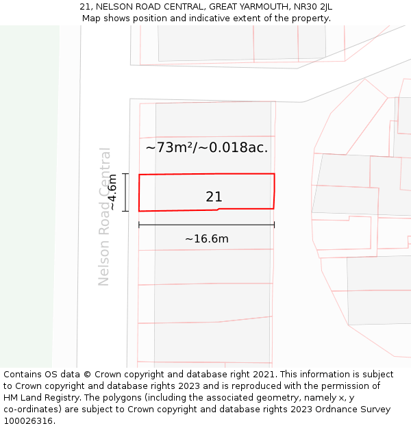 21, NELSON ROAD CENTRAL, GREAT YARMOUTH, NR30 2JL: Plot and title map