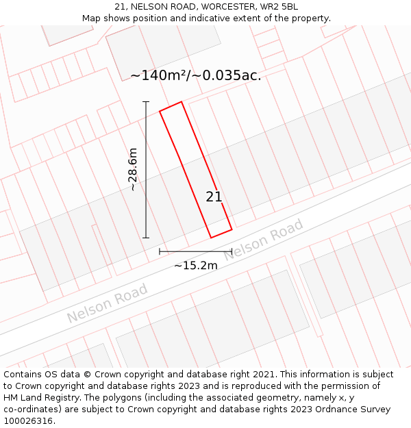 21, NELSON ROAD, WORCESTER, WR2 5BL: Plot and title map