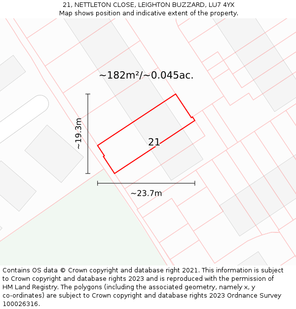 21, NETTLETON CLOSE, LEIGHTON BUZZARD, LU7 4YX: Plot and title map