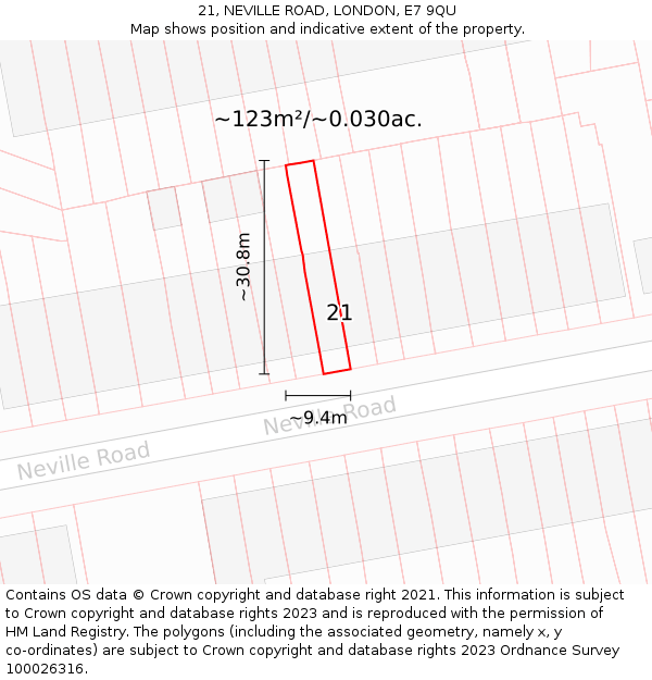 21, NEVILLE ROAD, LONDON, E7 9QU: Plot and title map