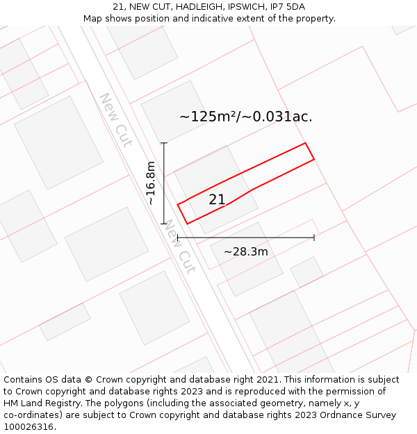 21, NEW CUT, HADLEIGH, IPSWICH, IP7 5DA: Plot and title map
