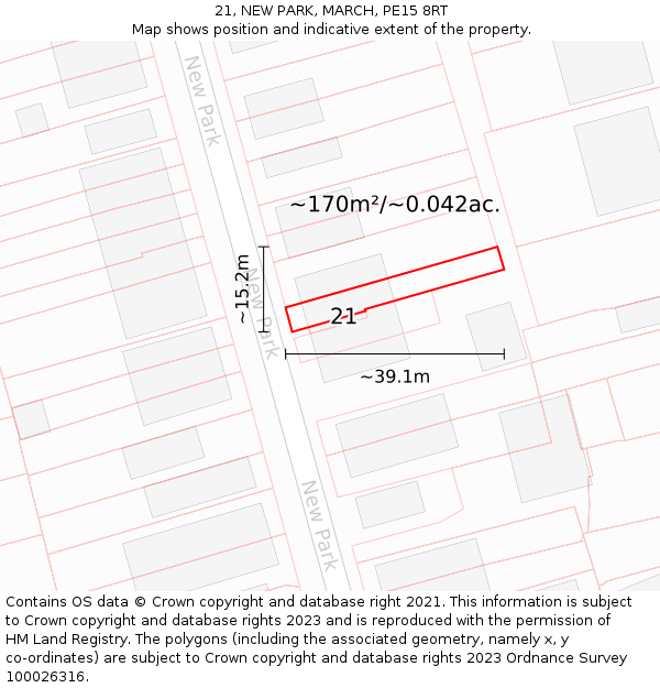 21, NEW PARK, MARCH, PE15 8RT: Plot and title map