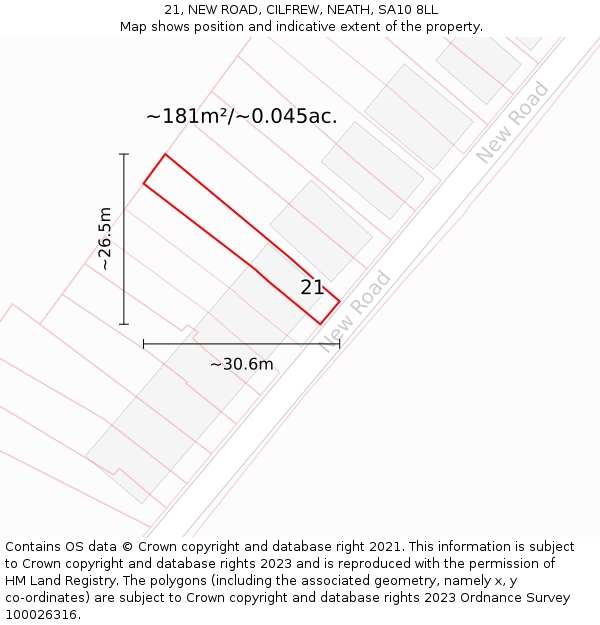 21, NEW ROAD, CILFREW, NEATH, SA10 8LL: Plot and title map