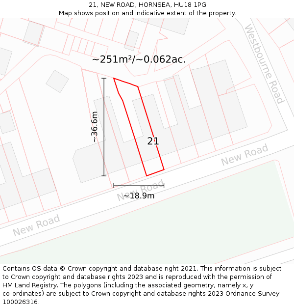 21, NEW ROAD, HORNSEA, HU18 1PG: Plot and title map