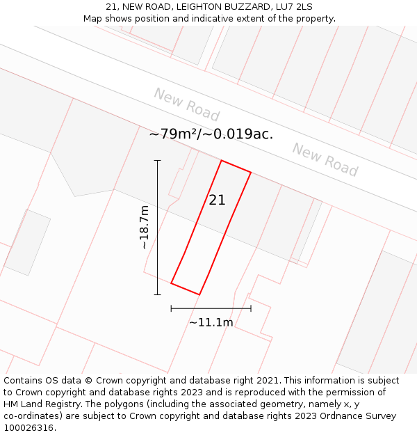 21, NEW ROAD, LEIGHTON BUZZARD, LU7 2LS: Plot and title map