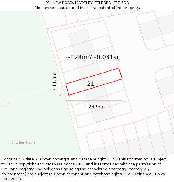 21, NEW ROAD, MADELEY, TELFORD, TF7 5DD: Plot and title map