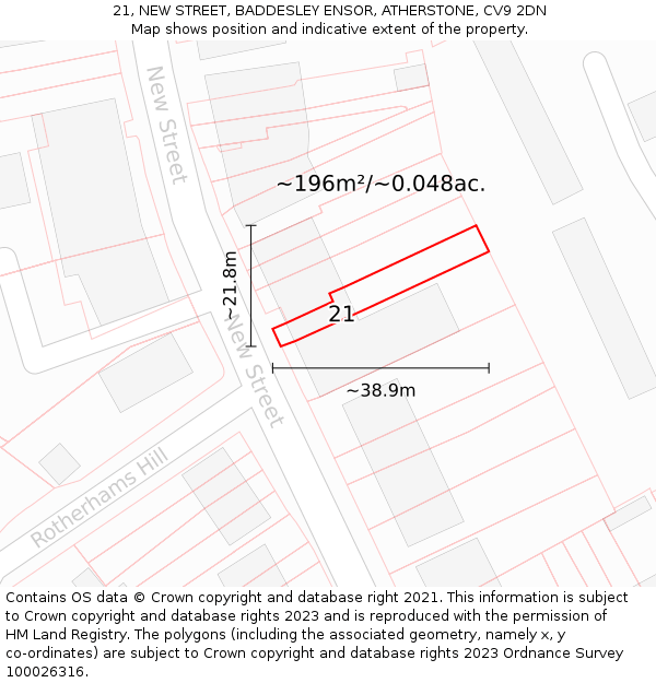 21, NEW STREET, BADDESLEY ENSOR, ATHERSTONE, CV9 2DN: Plot and title map