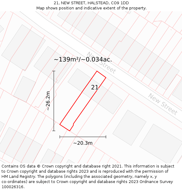 21, NEW STREET, HALSTEAD, CO9 1DD: Plot and title map