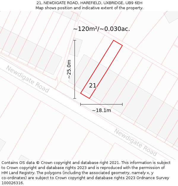 21, NEWDIGATE ROAD, HAREFIELD, UXBRIDGE, UB9 6EH: Plot and title map