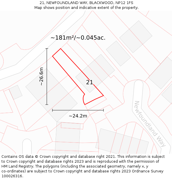 21, NEWFOUNDLAND WAY, BLACKWOOD, NP12 1FS: Plot and title map