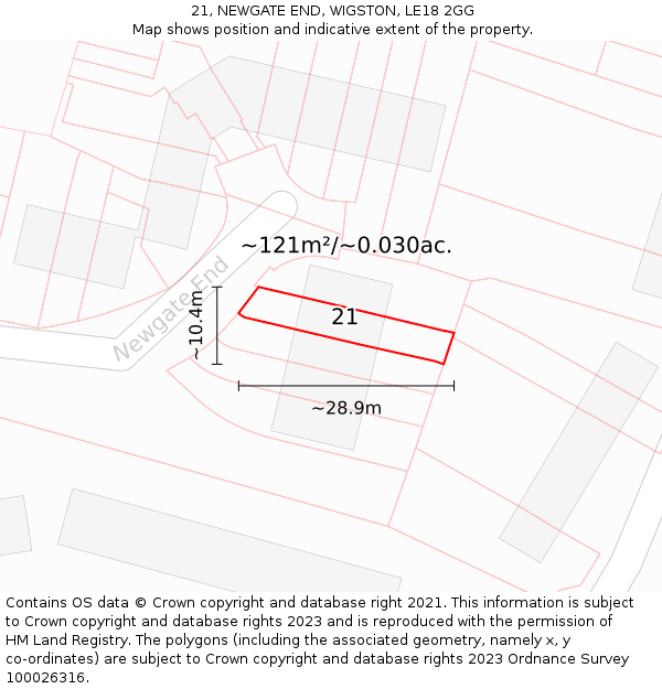 21, NEWGATE END, WIGSTON, LE18 2GG: Plot and title map