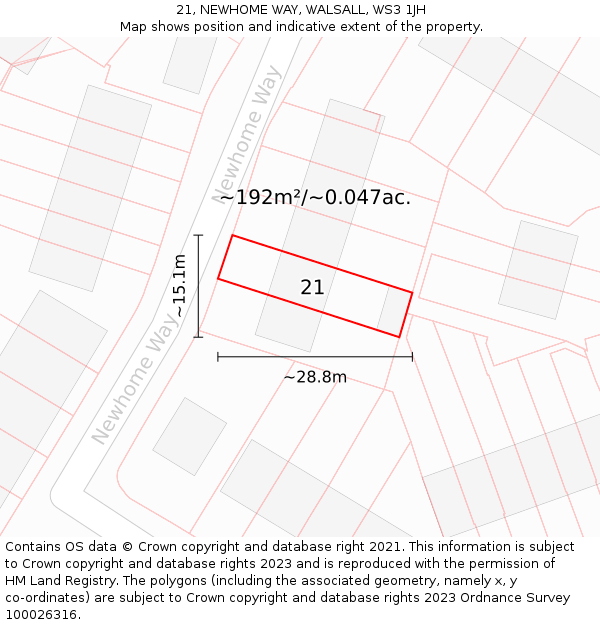 21, NEWHOME WAY, WALSALL, WS3 1JH: Plot and title map
